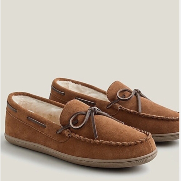 NWT JCrew Mens Shearling Moccasin Slippers - Picture 1 of 3